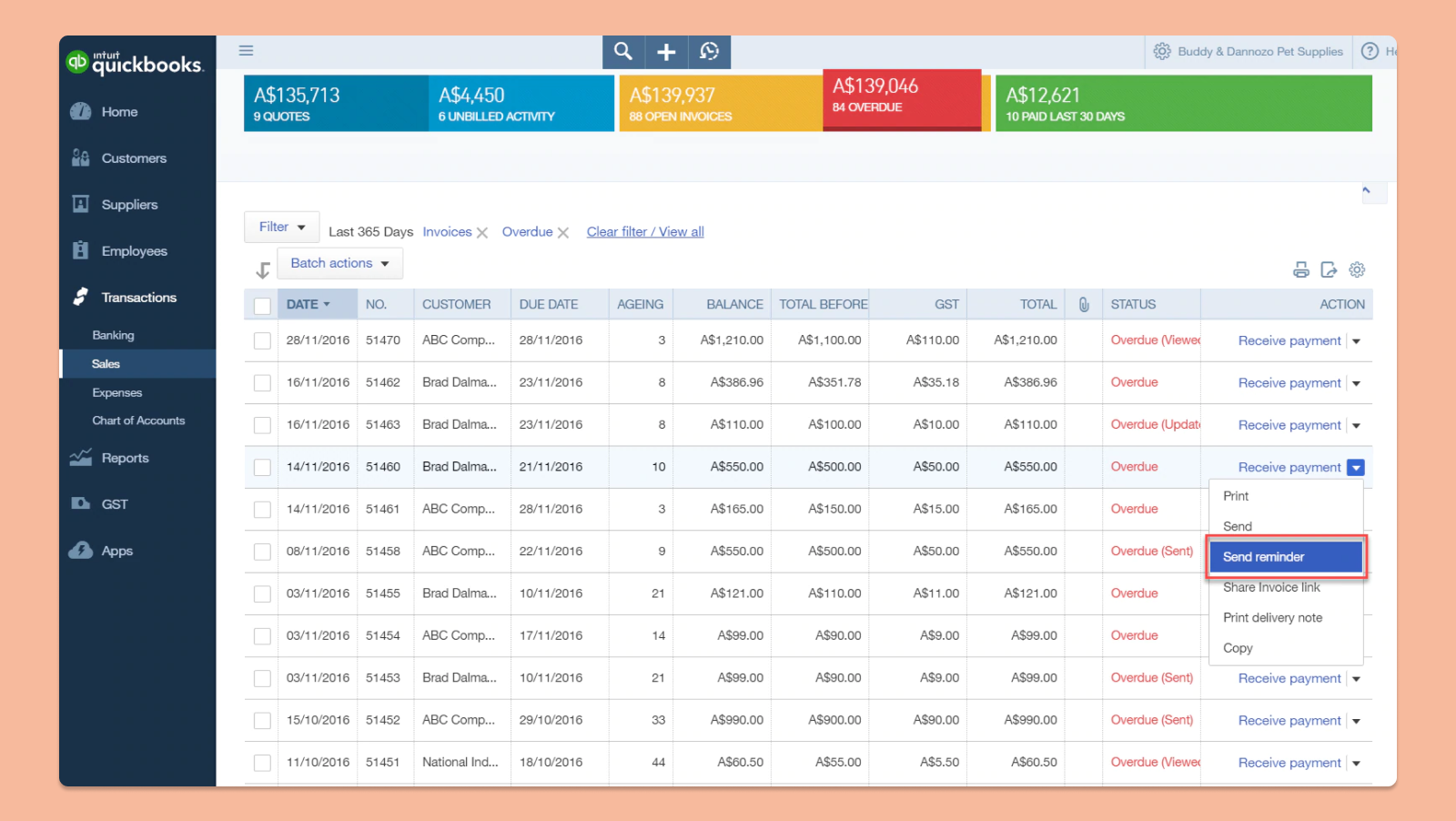 Quickbooks table